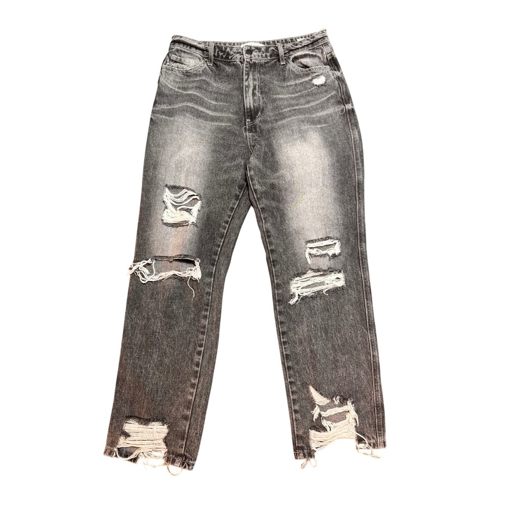 Flying Monkey Ultra High Rise Straight Leg Distressed Jeans Washed Black 30 NWOT